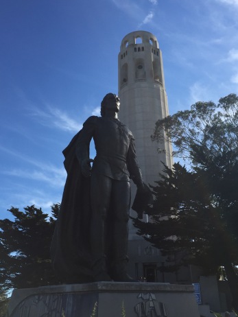 Christopher Columbus is featured outside of Coit Tower